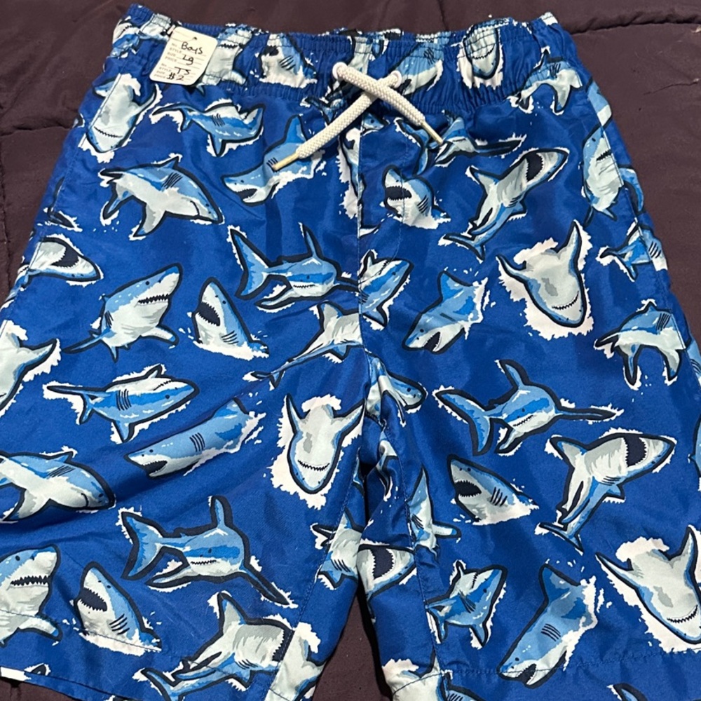 Blue Shark Print Swim Trunks